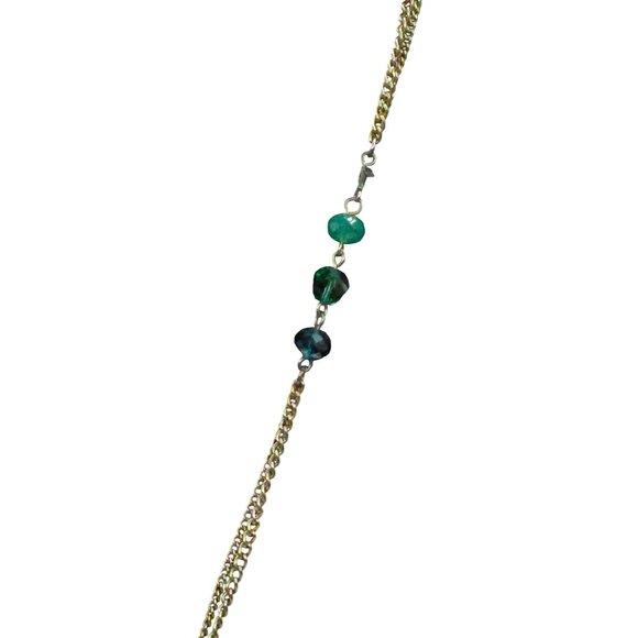 Vintage Emerald Tassel Pendant Necklace Silver Chain Boho Chic Layering Accessor - Picture 5 of 5